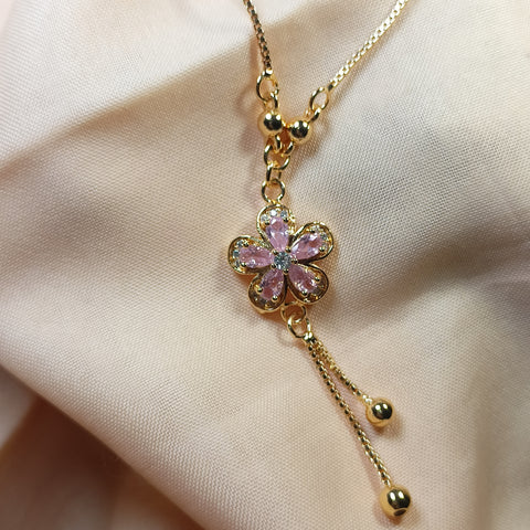 "Golden Glow – Light Pink Blossom Pendant"